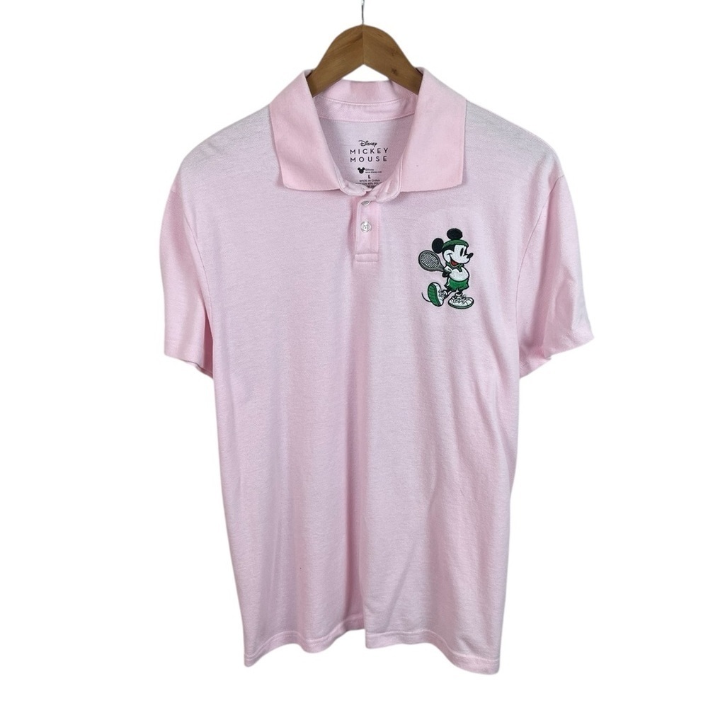 PO393 Men’s Disney Mickey Mouse Tennis Baby Pink Polo Shirt L